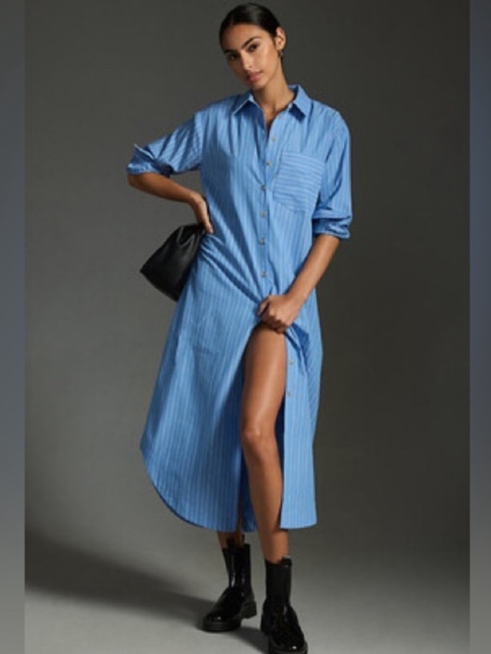 Anthropologie Maeve Soren Midi Shirtdress Blue & White Pinstripe